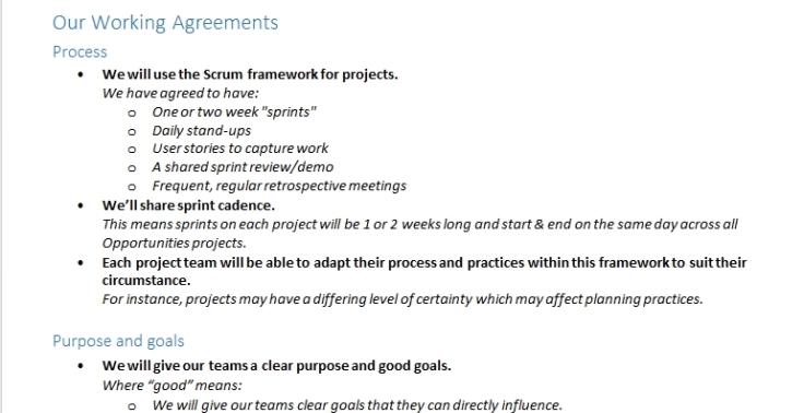 Our project management working agreements
